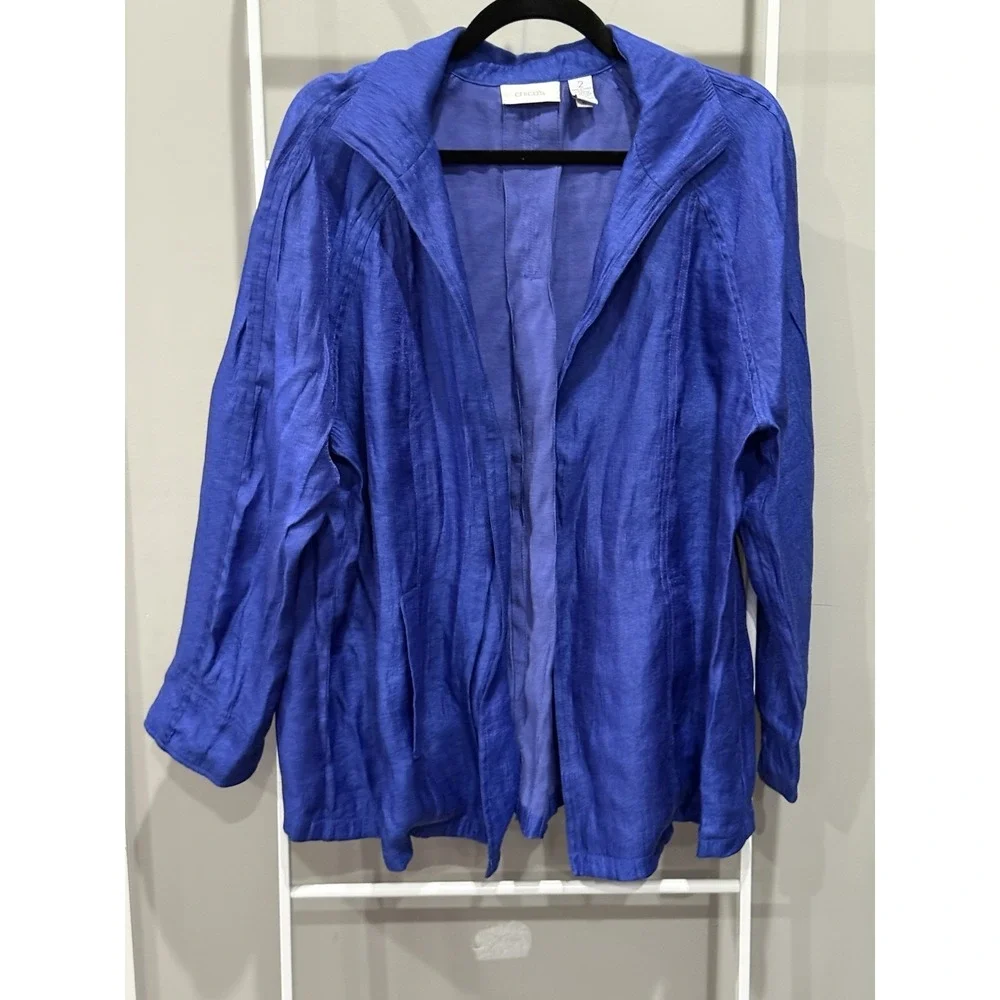 CHICO'S Blue Rayon Blend Open Cardigan‎ Jacket Size 2 Lagenlook Coastal Grandma